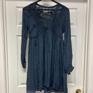 Moon & Sky Navy Lace Up Peasant Dress sz L NWOT